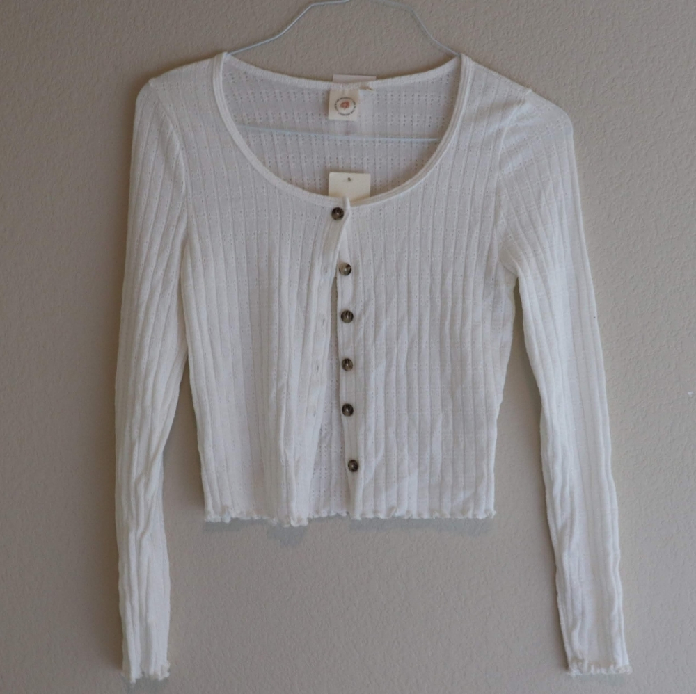 White button-down cardigan with ruffles